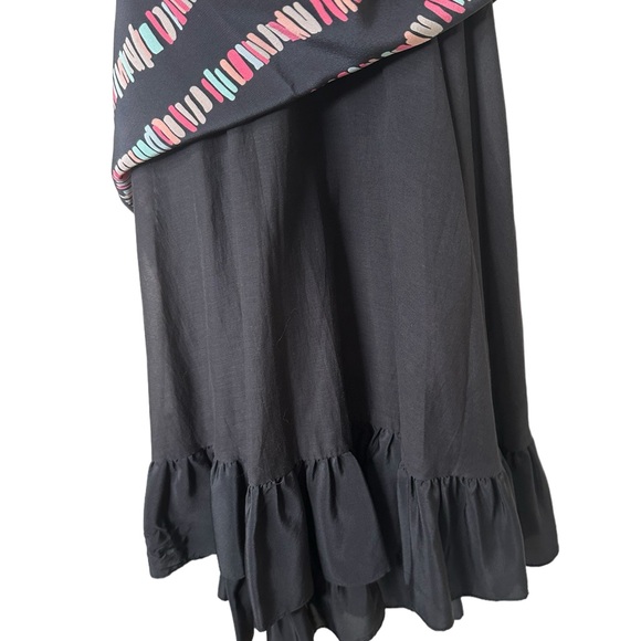 See By Chloe Silk Dress Size 4 Black Multicolor Brushstroke Print Ruffled - Picture 7 of 14